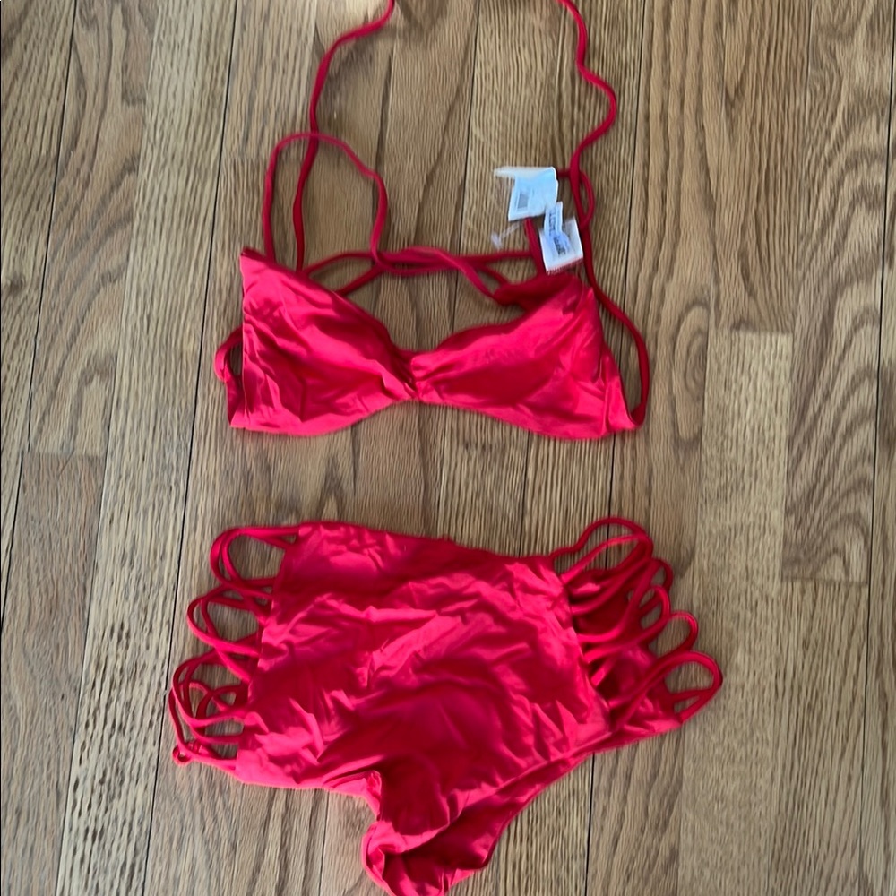 Women's Red Strappy Bikini Set